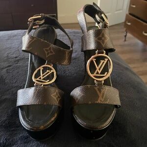 Louis Vuitton Brown Wedge Sandals.